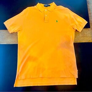 Vintage Iconic Classic fit mesh Peach polo shirt with embroidered Lime pon…